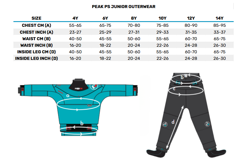 PEAK PS JUNIOR OUTERWEAR 0 Størrelsesskema